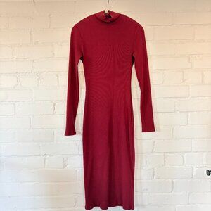 Reformation Long Sleeve Mock Turtleneck Knit Midi-dress (burgundy, Small)
